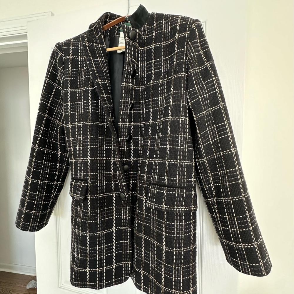 Vintage Wool Black White Plaid Tweed Women’s Blazer Suit Jacket Size 10 Harve